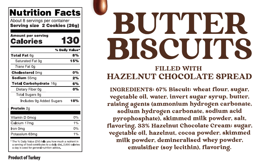 Just The Fun Bite Butter Biscuits Filled with Hazelnut Chocolate Spread, 7 oz [Pack of 6]