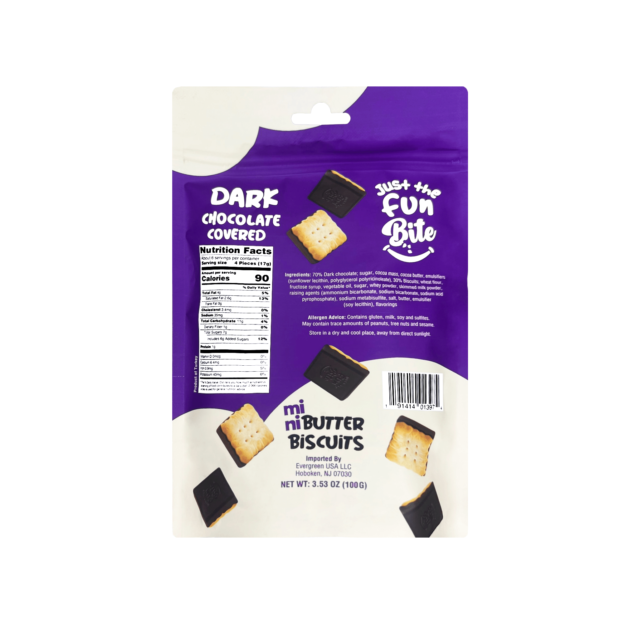 Just The Fun Bite Dark Chocolate Covered Butter Cookies, 3.53 oz Sweets & Snacks Just The Fun Part 