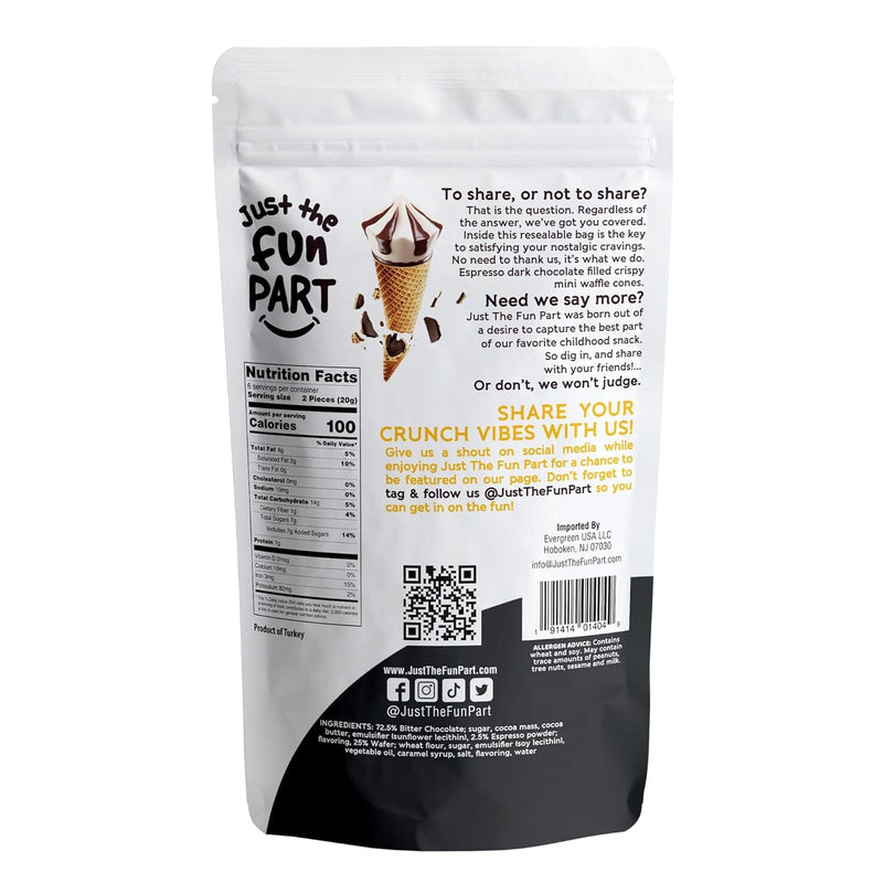 Just the Fun Part Espresso Dark Chocolate Waffle Cones, 4.3 oz [Pack of 6]