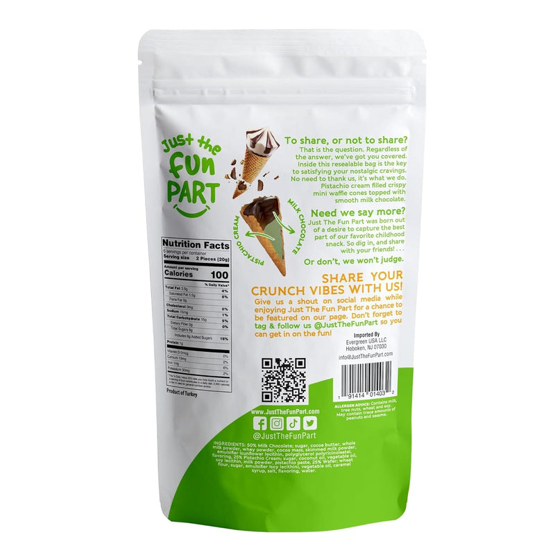 Just the Fun Part Pistachio Cream & Milk Chocolate Waffle Cones, 4.3 oz [Pack of 6]