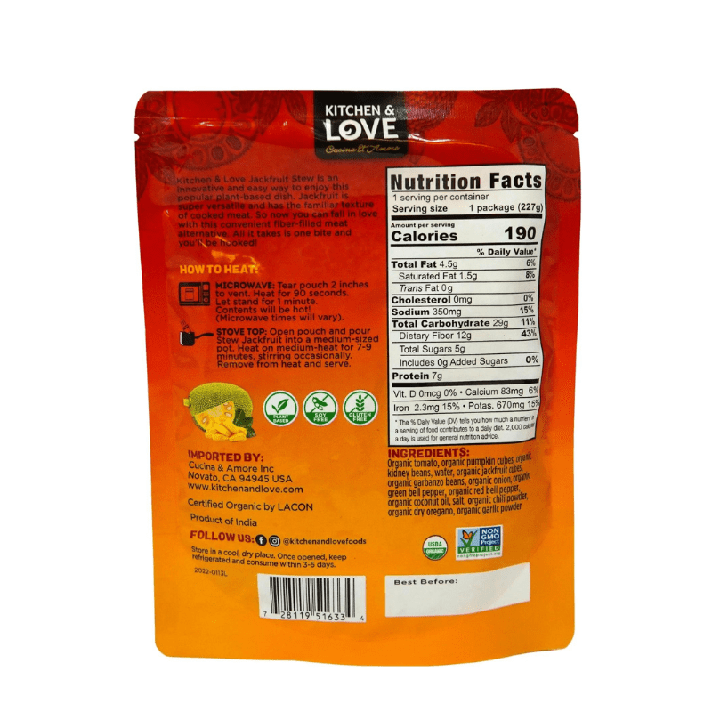 Kitchen & Love Ready to Heat Hearty Jackfruit Stew, 8 oz Fruits & Veggies Kitchen & Love 