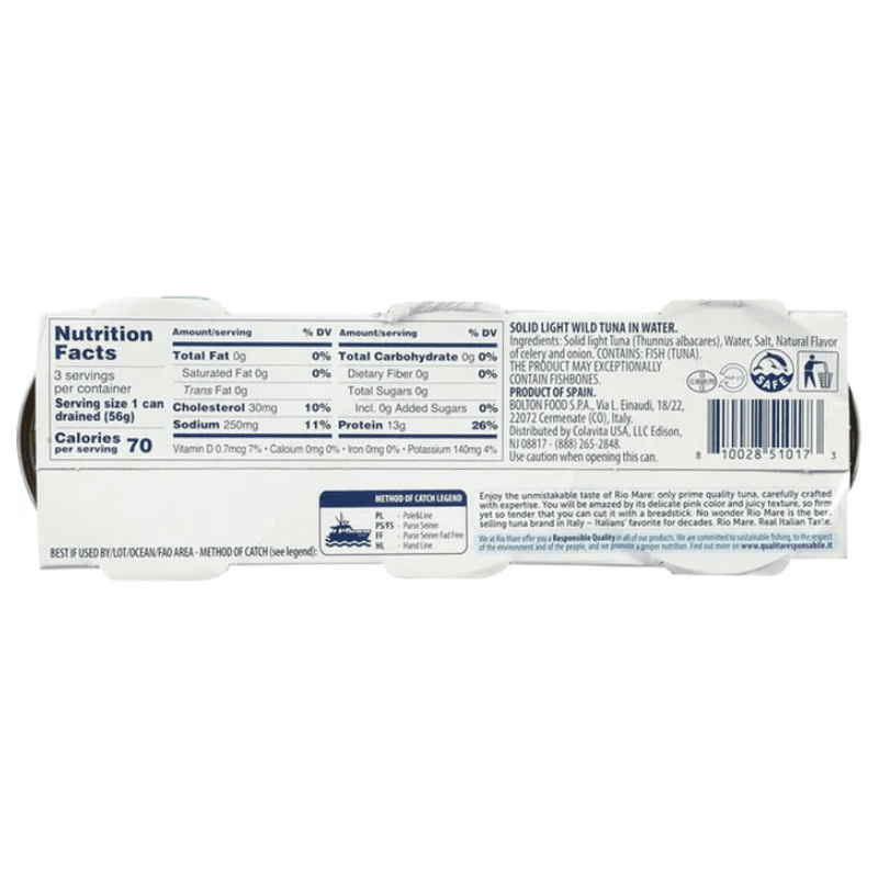 Rio Mare Solid Light Tuna in Water, 2.8 oz (3 Cans) Seafood Rio Mare 