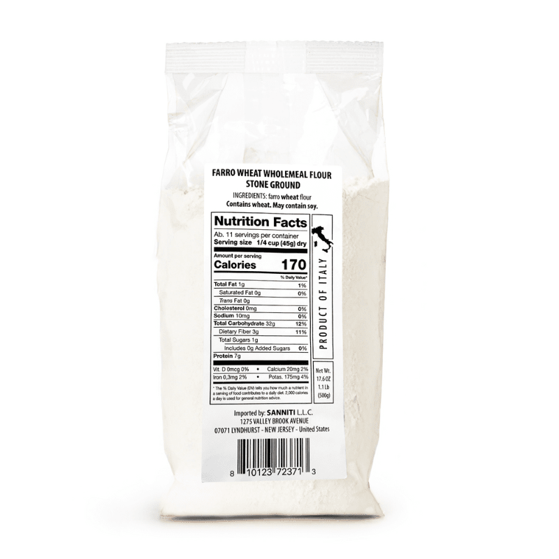 Sanniti Farro Wheat Wholemeal Flour Stone Ground, 17.6 oz [Pack of 12]