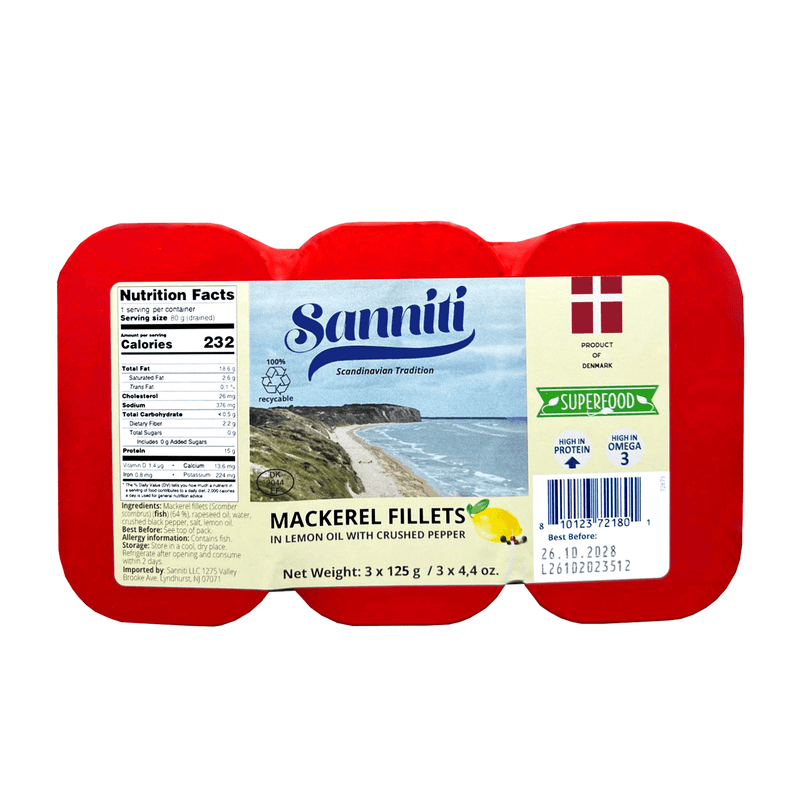 Sanniti Mackerel Fillets in Lemon Oil with Crushed Pepper, 4.4 oz [Pack of 3] Seafood Sanniti 