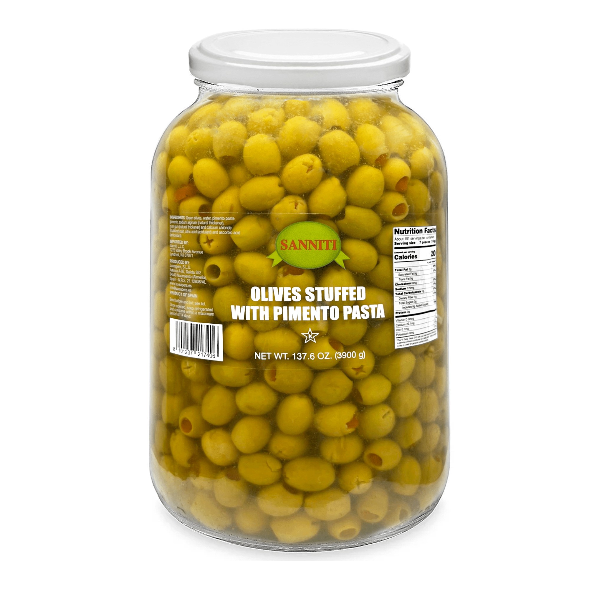 Sanniti Stuffed Manzanilla Olives, 1 Galon Olives & Capers Sanniti 