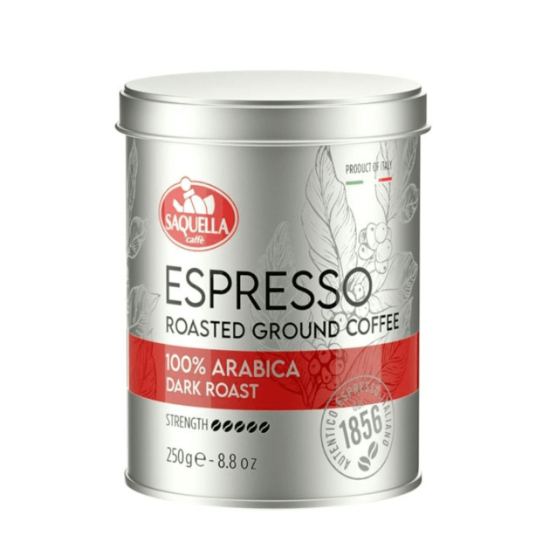 Saquella Espresso Roasted Ground Coffee 100% Arabica Medium Roast, 8.8 oz [Pack of 10]