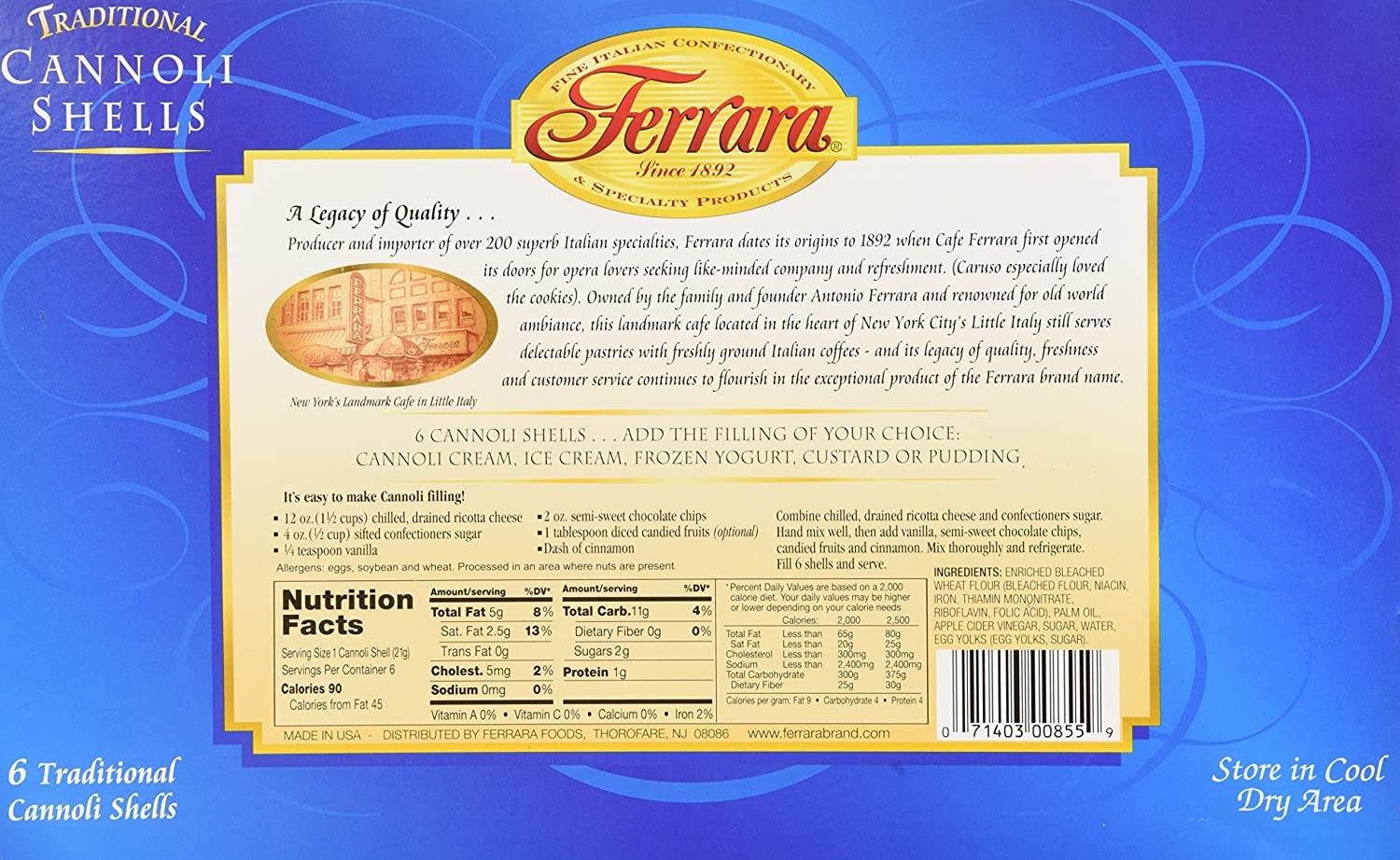 Ferrara Large Cannoli Shells, 4.5 oz Pantry Ferrara 