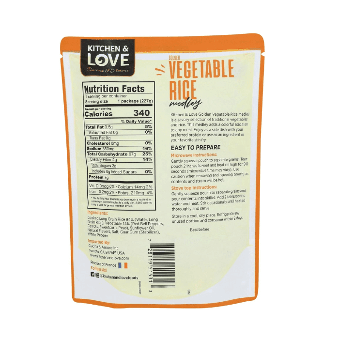 Kitchen & Love Ready to Heat Golden Vegetable Rice, 8 oz Pasta & Dry Goods Kitchen & Love 