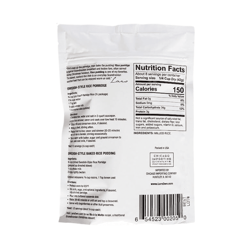 Lars Own Scandinavian Style Porridge Rice, 12 oz Pasta & Dry Goods Lars Own 