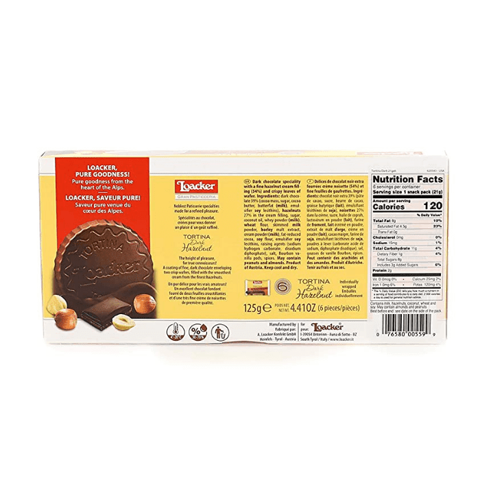 Loacker Dark Chocolate Covered Tortina, 4.41 oz Sweets & Snacks Loacker 