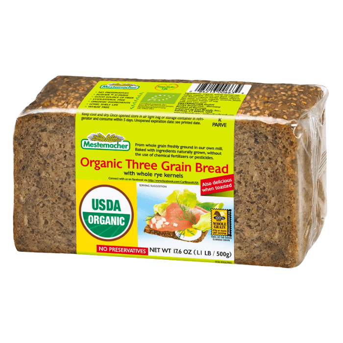 Mestemacher Organic Three Grain Bread, 17.6 oz Pasta & Dry Goods Mestemacher 