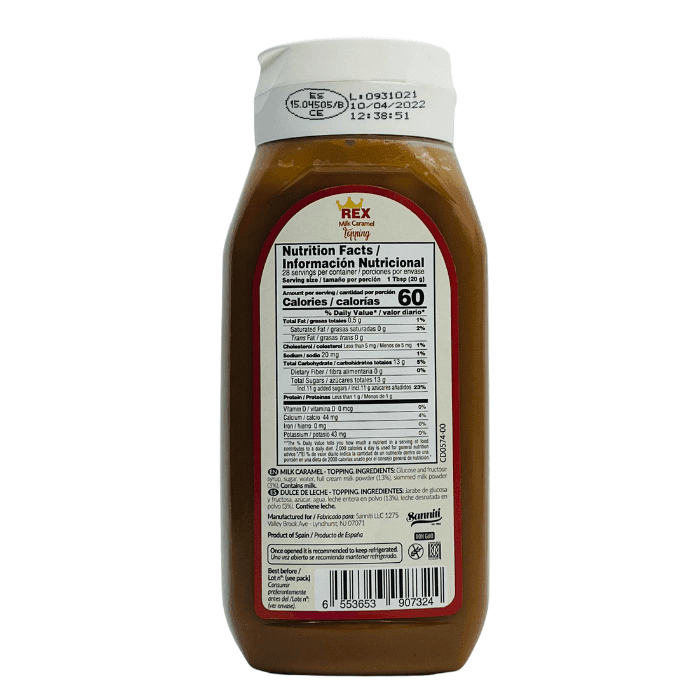 Rex Dulce de Leche Milk Caramel Topping, 19.4 oz Pantry Rex 