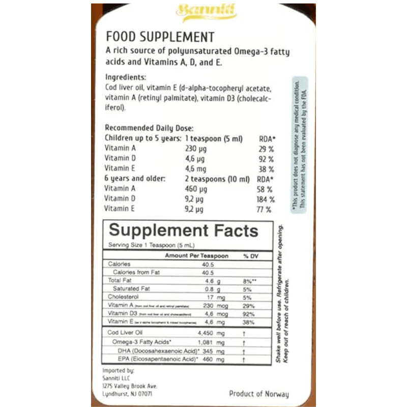 Sanniti 100% Natural Cod Liver Oil, 8.45 oz Health & Beauty Sanniti 