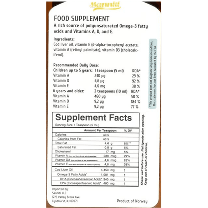 Sanniti 100% Natural Cod Liver Oil, 8.45 oz Health & Beauty Sanniti 