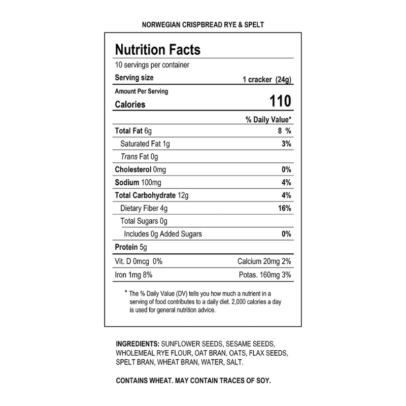 Sigdal Rye & Spelt Bran Wholegrain Crispbread Bag, 8.29 oz Sweets & Snacks Sigdal 