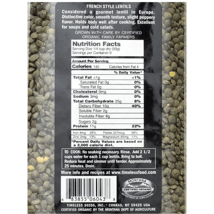Timeless Seeds Organic French Green Lentils, 16 oz Pasta & Dry Goods Timeless Seeds 