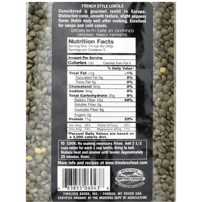 Timeless Seeds Organic French Green Lentils, 16 oz Pasta & Dry Goods Timeless Seeds 