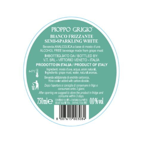 Torresino Pioppo Grigio Non Alcoholic Semi-Sparkling White Wine, 25.3 oz Coffee & Beverages vendor-unknown 