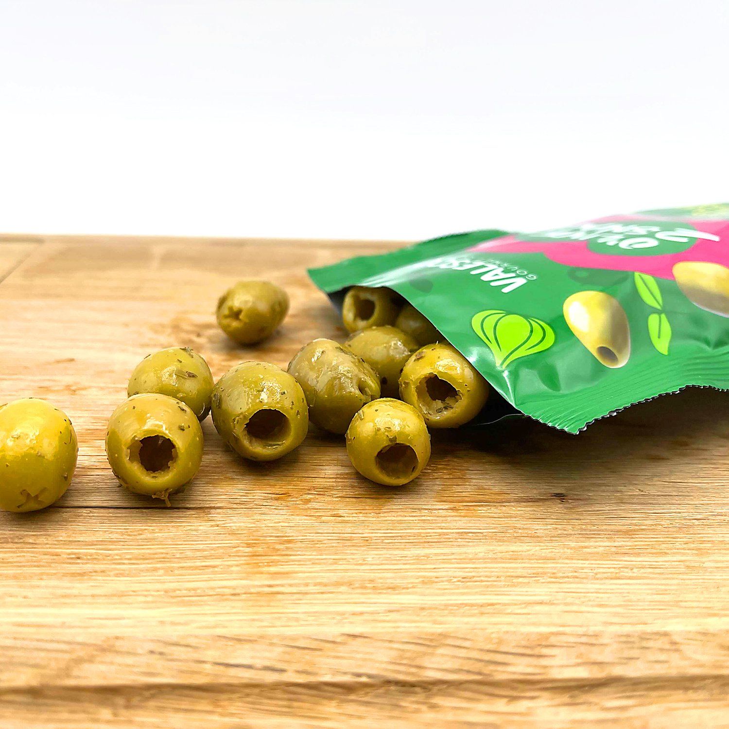 Valesco Basil & Garlic Pitted Green O'lives 2 Snack, 3 oz Olives & Capers Valesco 