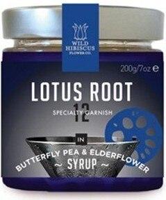 Wild Hibiscus Lotus Root In Butterfly Pea and Elderflower Syrup, 200 grams